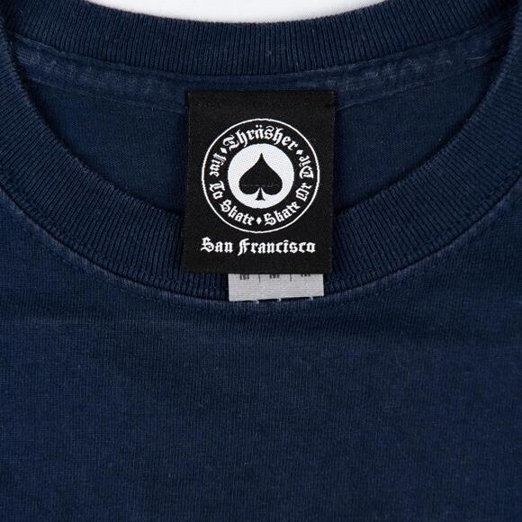 Thrasher Godzilla Burst Flame Logo T-Shirt Men’s Medium Skateboard Magazine Blue - Picture 4 of 7